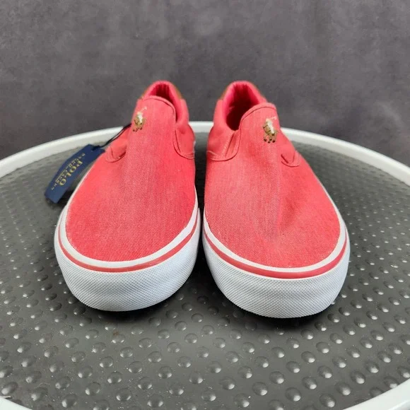 Polo Ralph Lauren Thompson Sneakers Mens Size 9D Red Canvas Slip On Casual NEW